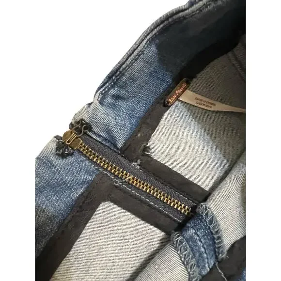 Free People Denim Jean Mini Modern Femme Skirt Size 8 Blue Western Casual Stripe - Picture 2 of 9